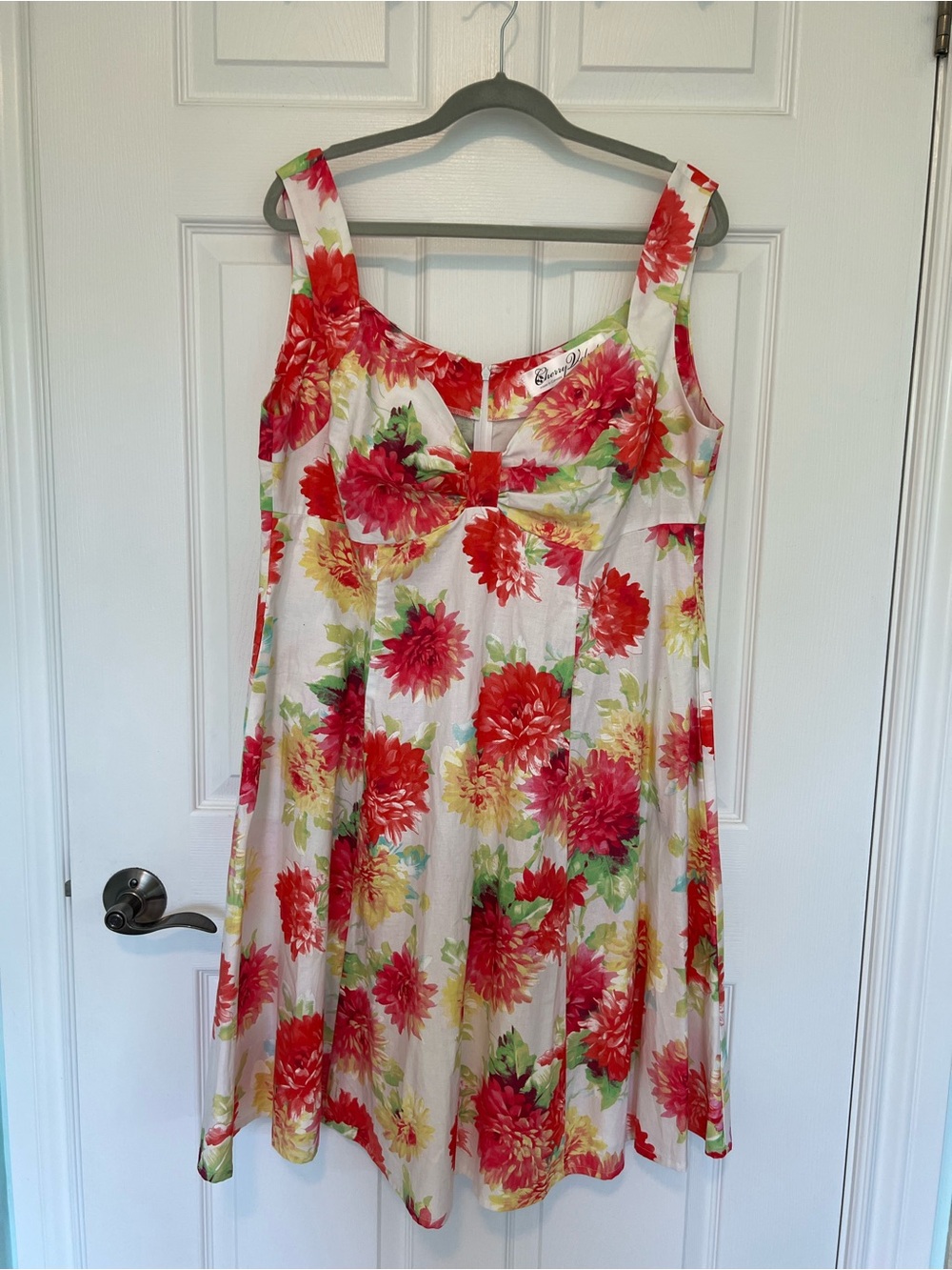 Cherry Velvet Pink Floral Midi Dress